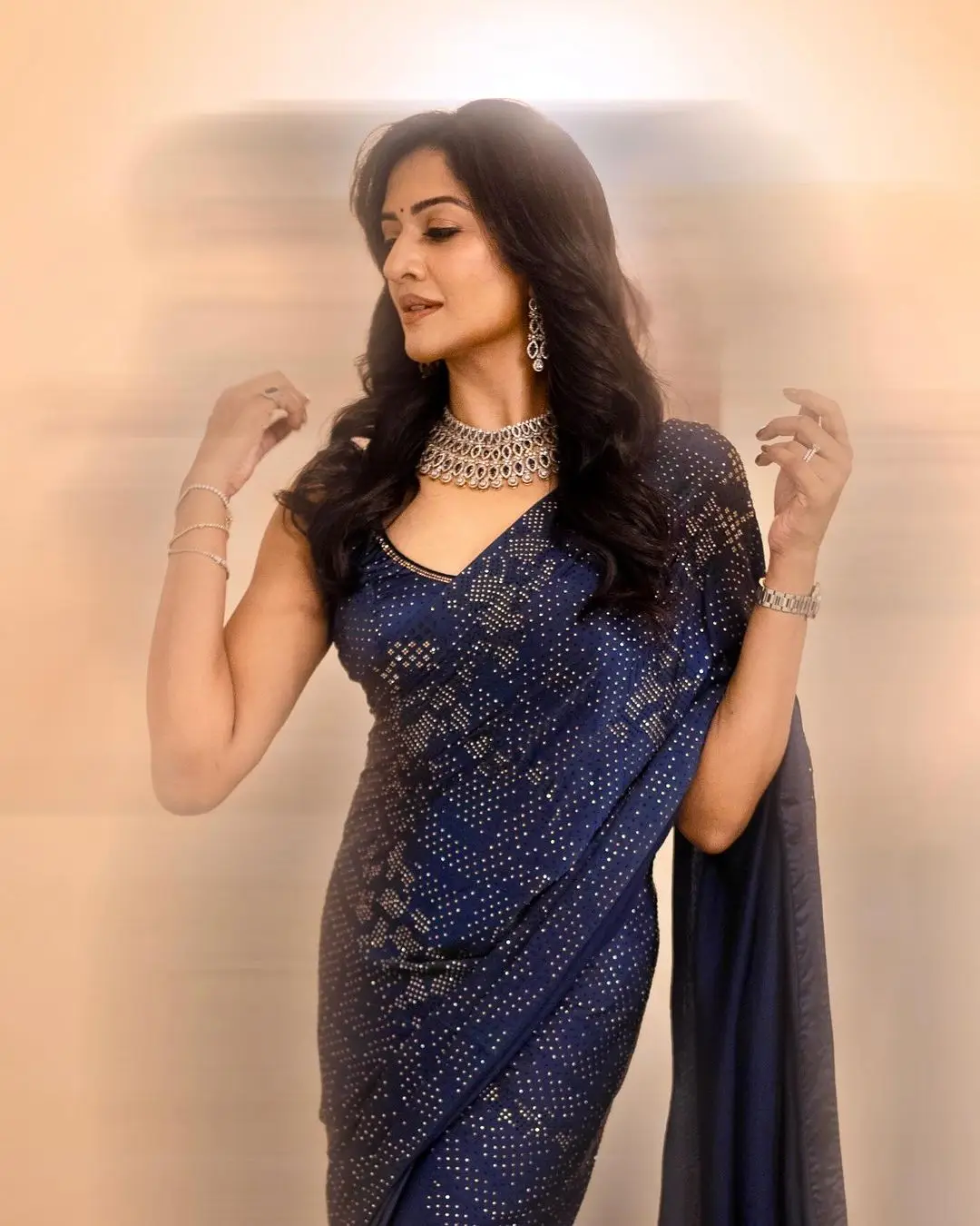 Tamil Girl Vimala Raman Wearing Blue Designer Saree Blouse